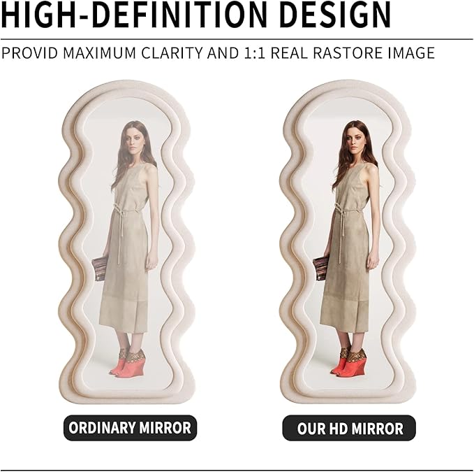 BOJOY Full Length Wavy Arched Mirror, 63x24in, Wall Mount/Standing/Leaning - White