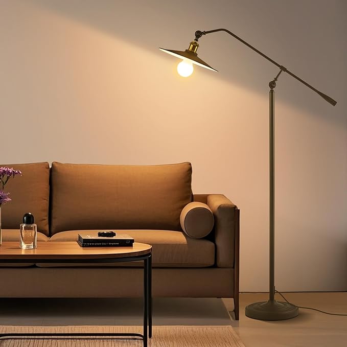 Swing Arm Floor Lamp with Smart Remote Control and Bluetooth Dimming,Living Room Corner Bedroom Office Library Farmhouse Reading Standing Lights, Bright Adjustable Black Rustic Industrial Home Decor