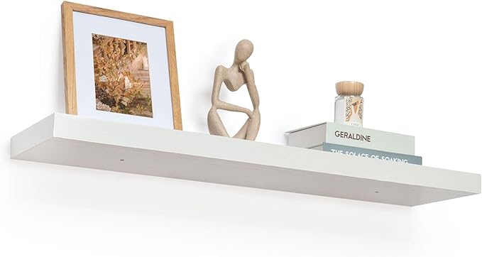 Fun Memories 36 Inch Floating Shelves - Rustic Wooden Wall Shelves - Wall Mounted Storage Shelf with Invisible Brackets - Extra Deeper & Thicker for Living Room, 36" W x 9.3" D x 1.5" H - White