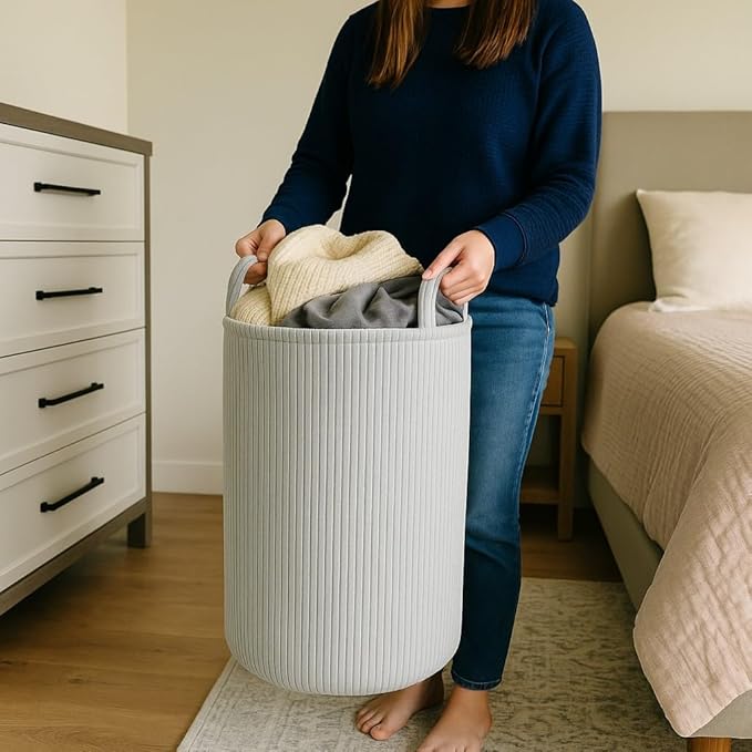 PUTSKA Laundry Basket Hamper – Blanket Basket for organizing, Décor and Toys, Clothes Hamper – Perfect for Baby and Kids Room, Nursery, Bedroom, Bathroom, Living Room – Extra large, Grey