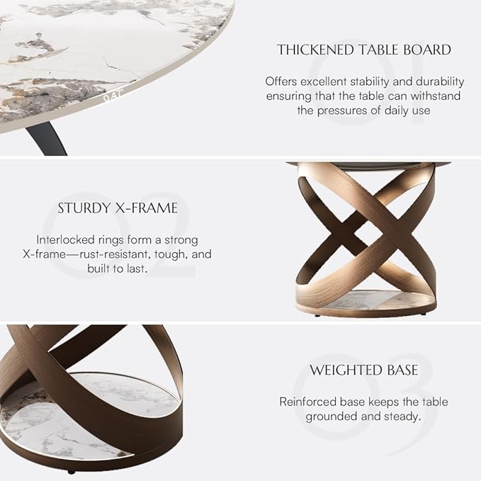 POVISON 51" Modern Round Dining Table, Pandora Round Kitchen Table for 4, Sintered Stone Dining Room Table top with Bronze X Carbon Steel Base (Dining Table Only)