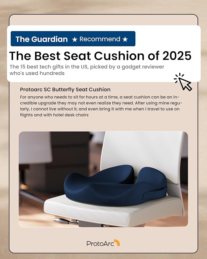 ProtoArc Seat Cushion, Office Chair Cushion for Sciatica, Coccyx Cushion, Ergonomic Memory Foam Seat Cushion for Car, Home, Pressure Relief Pad for Hip, Tailbone, All Day Comfort - Navy