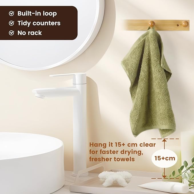 SEMAXE 100% Cotton Washcloths for Bathroom - 24 Pack, Quick-Dry Face Towels with Hanging Loop, Highly Absorbent and Soft, 13x13 Inch, Green