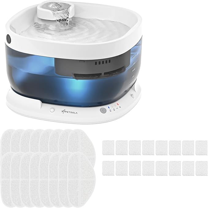 Wireless Dog Water Fountain with 16 Filter, Battery Operated Dog Water Dispenser with Motion Sensor, 237 oz/ 7L Cordless Fountain Water Bowl for Large Dogs, Cats（ Replacement Filter for 4 Months