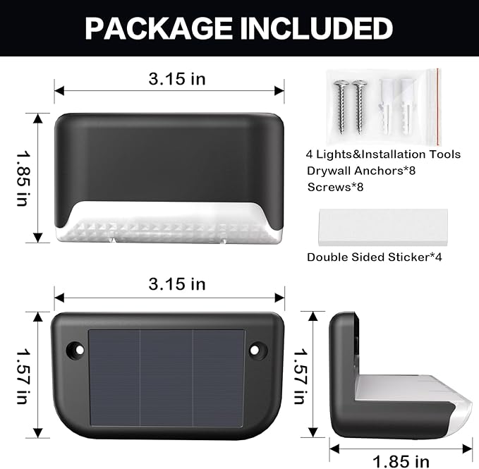 Solar Deck Lights Outdoor, 4Pcs Solar Step Lights, Waterproof LED Solar Lights for Outdoor Stairs, Step, Fence, Yard, Patio, Railing, Garden and Pathway