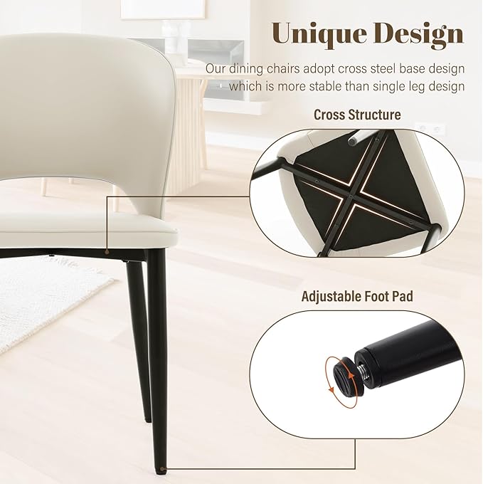 Homcosan Dining Chairs Set of 4, Modern Kitchen Chairs with Cross Structure & Exquisite Piping Design, Easy Assembly, Faux Leather Dining Room Chairs for Living Room Lounge, Bedroom, Beige