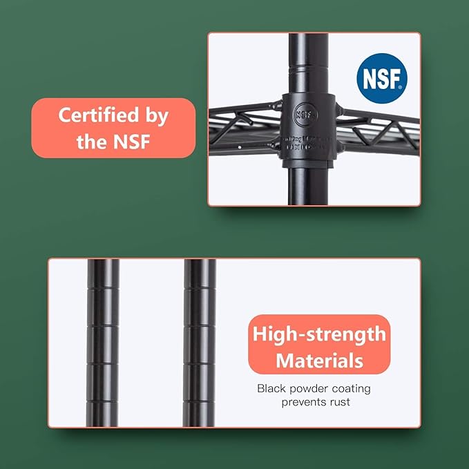 FDW 14" D×36" W×72" H Wire Shelving Unit Commercial Metal Shelf with 5 Tier Adjustable Layer Rack Strong Steel for Restaurant Garage Pantry Kitchen Garage，Black