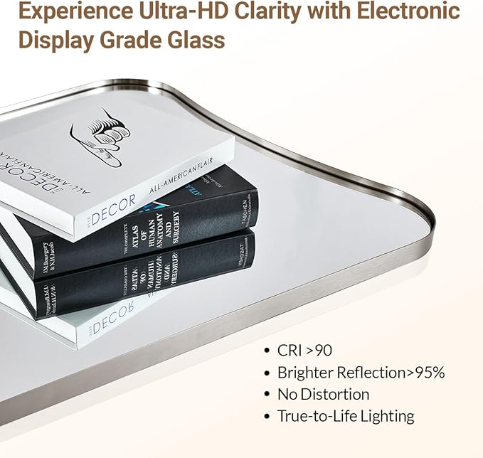 ANDY STAR Brushed Nickel Asymmetrical Wall Mirror, 24x32 Inch Bathroom Vanity Mirror, Butterfly Shaped Designer Mirror Ideal for Home Remodel, Anti-Rust Stainless Steel 1’’ Thin Frame