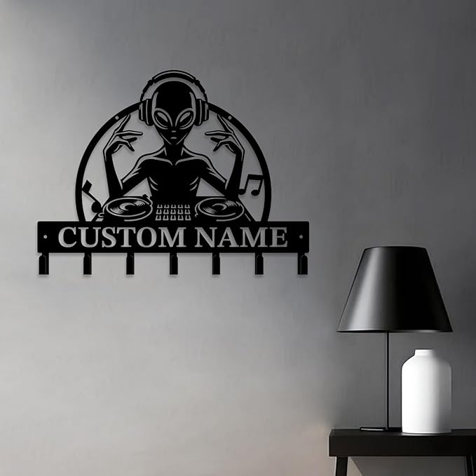 Personalized Custom Alien ET Metal Wall Keys Hooks,Clothes Hooks Alien ET Art Coat Racks,Door Holder,Black Alien ET Decorations for Home,Entrance Doors,Hallway, Bedroom,Keys,Hats (Style Q)