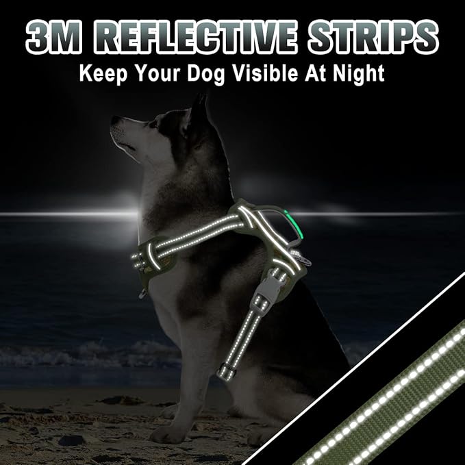 BARKBAY No Pull Dog Harness Large Reflective Dog Harness with Front Clip and Easy Control Handle for Walking Training Running with ID tag Pocket(Camo,L)