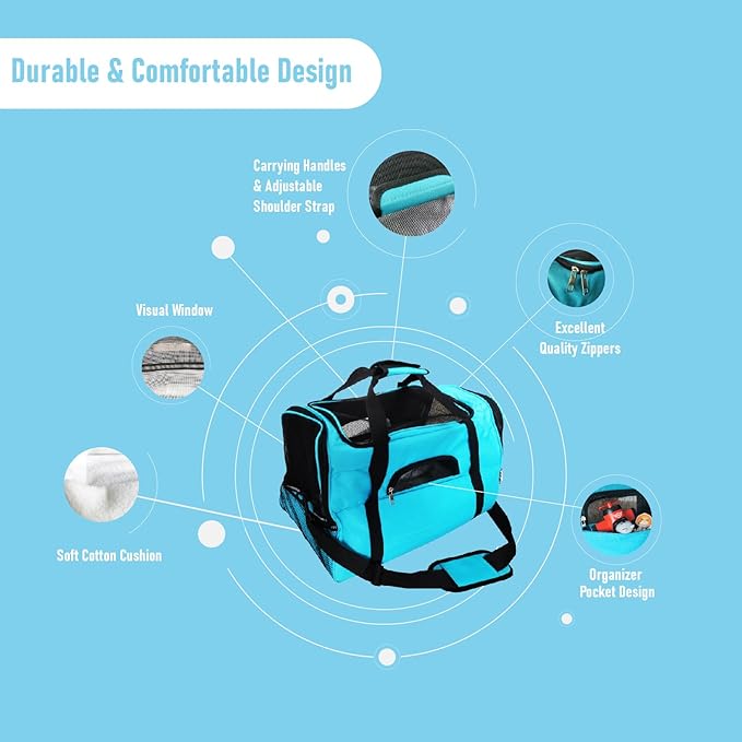 Expandable Cat Carrier for Travel, Soft-Sided Pet Carrier for Cats and Small Dogs, Airline Approved, Comfortable & Breathable Cat Carrying Bag with Adjustable Strap for Daily Use & Airplane(Blue)