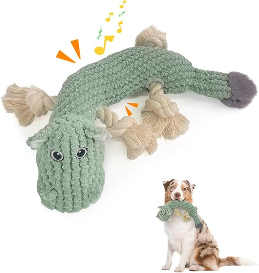 Squeaky Dog Toys for Medium Dogs - Durable Dog Toys for Aggressive Chewers to Keep Them Busy - Interactive Plush Chew Toy with Squeaker for Training Reward & Gift - Green