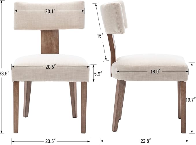 Mid Century Modern Dining Chairs Set of 6 Upholstered Linen Fabric Dining Chairs Curved Backrest Farmhouse Dining Room Chairs Kitchen Chairs with Wood Legs, Beige