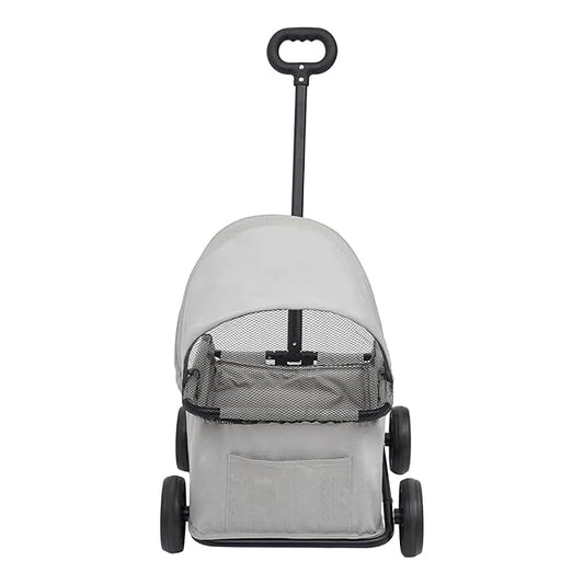 Small Dog Stroller, Pet Stroller for Shopping Walking, 4 Wheels Folding Dog Cart, for Cats/Dogs Weighing Less Than 15.43 Pounds (Grey)