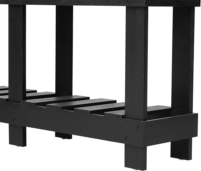 62.9" Vintage Entryway Table - Solid Cedar Wood with Natural Grain, 6 Reinforced Legs & 4.5" Thick Desktop, Metal Rivet Decor & Plank Under-Shelf, Console Table for Hallway, Living Room (Black)