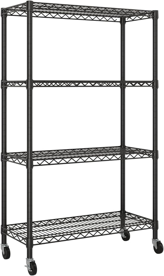 4 Tier Shelves Storage Shelf Wire Closet Bathroom Organizers Metal Pantry Kitchen Garage Shelving Unit Laundry Room Organization Home Rack Net Basket Black 14”D X 36”W X 58”H