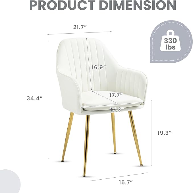 ECOTOUGE Matte Velvet Dining Chairs Set of 4, Modern Arm Chair with Golden Metal Legs, Living Room Accent Chairs for Kitchen, Beige