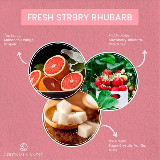 Colonial Candle Fresh Strawberry Rhubarb Scented Jar Candle, 2 Wick, 3.5 oz, Mottled Wax Candle