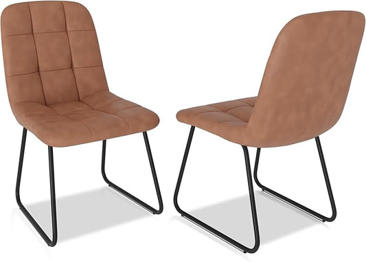 Dining Chairs Set of 2, Modern Kitchen Faux Leather Dining Room Chair for Kitchen Living Dining Room (2 Brown)