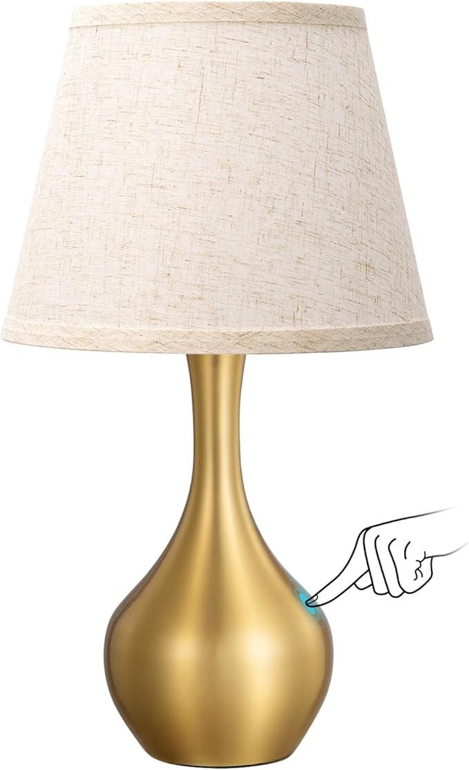 Seealle Touch Table Lamps for Nightstand, 3-Way Dimmable Small Bedroom Lamps for Night Stands, Gold Bedside Lamps for Living Room, Kids Room, End Table(LED Bulb Included)