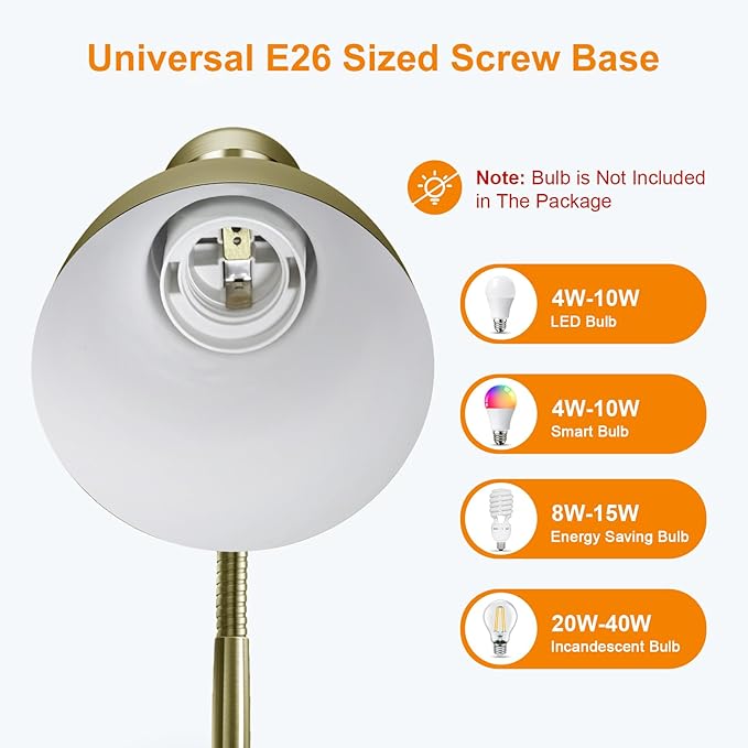 LEPOWER Metal Desk Lamp, Adjustable Goose Neck Table Lamp, Eye-Caring Study Desk Lamps for Bedroom, Study Room and Office (Bronze)