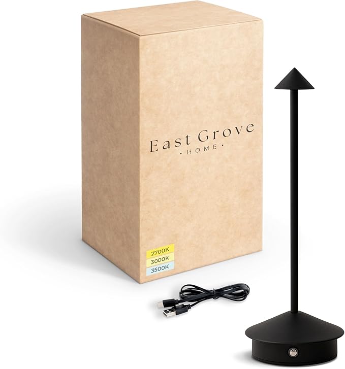 Arrrow LED Cordless USB-C Re-Chargeable Desk Lamp, 5200mAh Battery Operated with 3 Color Temperature 2700K-3000K-3500K and Fingertip Touch On/Off Plus Dimming in Black