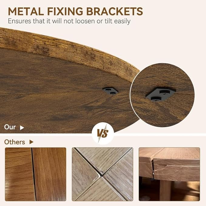 GAOMON Industrial Round Dining Table, 47 Inch Round Kitchen Table for 4, Dinner Table with Wooden Top and Metal Base for Dining Room, Living Room (New Rustic Brown, 47.2 in No Storage)