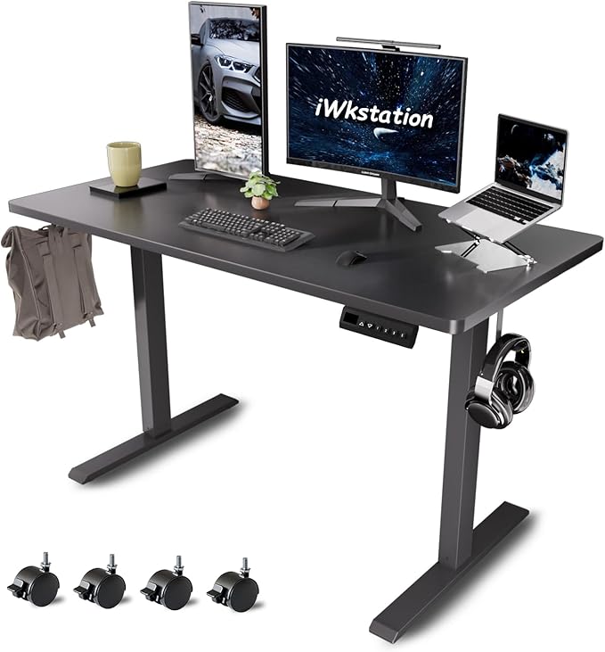 Whole Piece Standing Desk with Wheels Adjustable Height- Mobile Stand up Desk with Lockable Casters, Portable Sit Stand Desks Electric for Home & Office Workstation