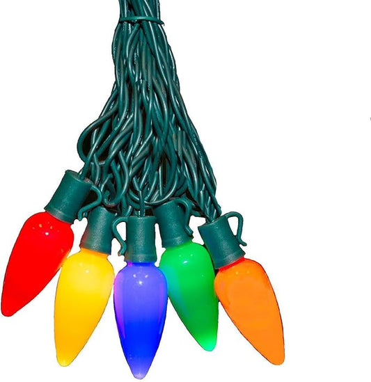 Novelty Lights 25 Feet 25 Light C9 Ceramic Style LED String Lights, Multicolor, Pre-Lamped Christmas Lights on Green Wire, UL Listed Indoor/Outdoor, Connectable End-to-End