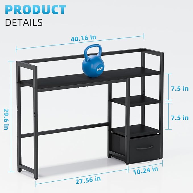 Marbrasse Desk Shelf with Drawer, 40" Desk Hutch for Computer Monitor, Desk Shelf for top of Desk, Wooden Desktop Bookshelf Storage Rack for Home Office Dorm - Black