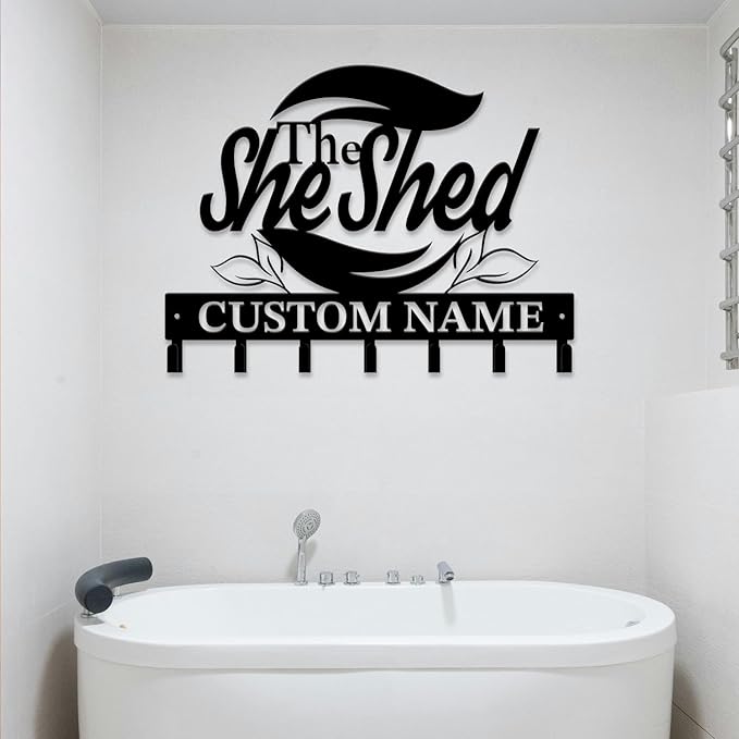 Personalized She Shed Keys Hooks,Custom Name Metal She Shed Art Keys Hooks,Metal She Shed Lover Wall Home Storage Decorative Keys Hooks,Key Holder Hooks for Wall (Style E)
