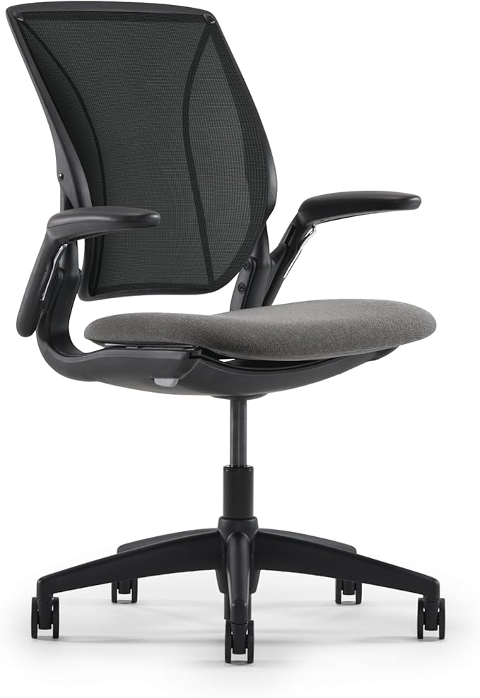 Humanscale World LM Black Catena Mesh Ergonomic Office Chair for Desk with Slate Gray Autumn Seat, Adjustable Simple Desk Chair, Black Frame