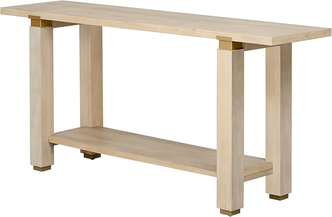 63" Modern Minimalist Console Table with Storage Shelf, Solid Wood Industrial Entryway Sofa Table with Metal Accents for Living Room, Hallway (Natural)