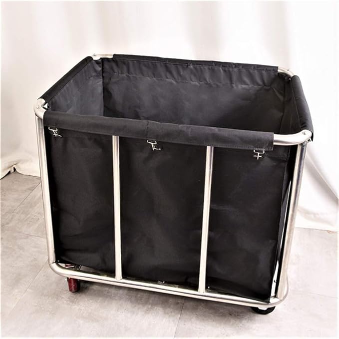Commercial Laundry Cart with Wheels, 11.35 Bushel Large Laundry Tumbler with Removable Waterproof Canvas Lined Basket, Heavy Duty Stainless Steel Laundry Basket for Hotels and Hospitals