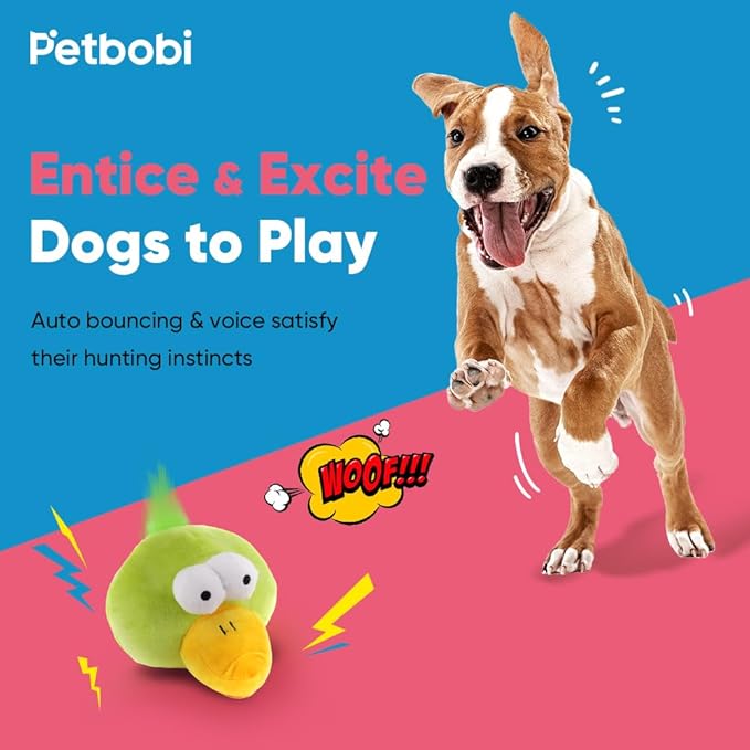 Petbobi Interactive Dog Toys, Upgrade Plush Monster Dog Toy Squeaky Crazy Bouncer Ball USB Rechargeable for Small and Medium Puppy to Self Play, Birds Bobby