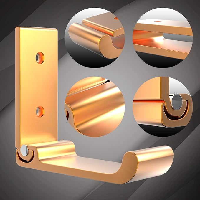 6Pcs 3'' Folding Coat Hooks Gold Foldable Hooks Aluminum Alloy Wall Hooks Headphones Holder Wall Mounted with 12pcs Screws Set for Hanging Coats, Bags, Hat, Towel, Keys