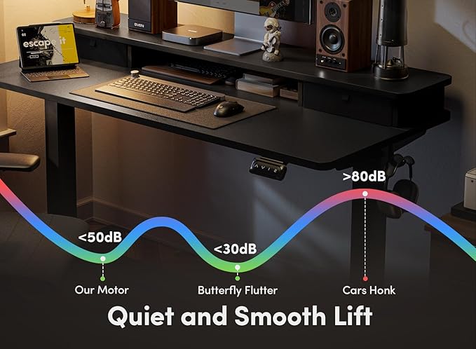 FEZIBO 55 x 24 Inch Height Adjustable Electric Standing Desk with Double Drawer, Stand Up Desk with Storage Shelf, Sit Stand Desk, Black