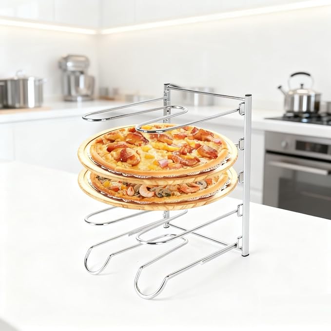 Pizza Rack, 5-Tier Stainless Steel Pizza Pan Storage Rack, Compact and Convenient Design for Easy Storage Multiple Pizzas pan 10.43" L x 8.52" W x 13" H, Pizza Pan Rack