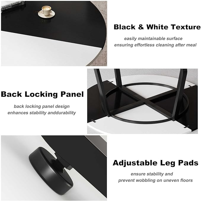 LVB Round Dining Table for 4 to 6 People, Industrial Wood Dining Room Table,51 Inch Farmhouse Kitchen Table for Home Kitchen Living Room,Black and White Oak