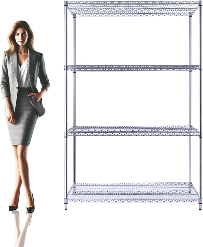 NSF Commercial 4-Tier Wire Shelving with Wheels, 48"x24"x72" Heavy Duty Metal Shelves 3200 lbs Max Capacity, Chrome Storage Rack for Garage Kitchen Pantry Warehouse