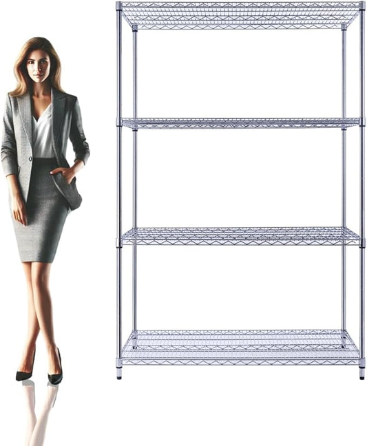 NSF Commercial 4-Tier Wire Shelving with Wheels, 48"x24"x72" Heavy Duty Metal Shelves 3200 lbs Max Capacity, Chrome Storage Rack for Garage Kitchen Pantry Warehouse