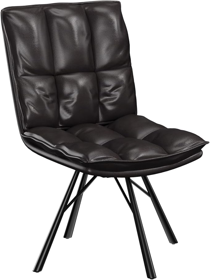 Bestier Dining Chair, Upholstered Modern Kitchen Chair, Armless Home Office Desk Chair, Ergonomic PU Leather Vanity Table Chair with Metal Legs for Dinning Room, Kitchen & Bedroom, Black