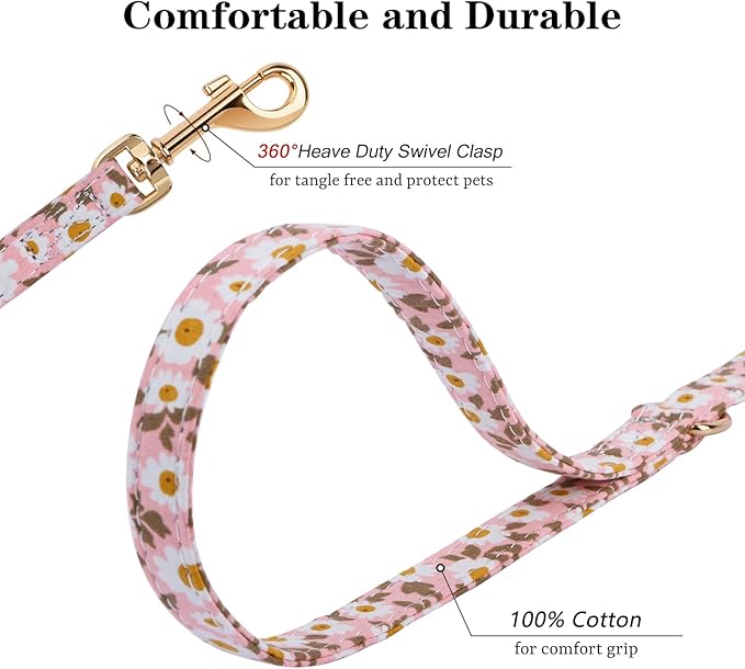 CHEDE No Pull Floral Pattern Dog Harness- Lightweight, Soft, Adjustable Small Harness and Leash Set, Suitable for Puppy Small and Medium-Sized Dog (XS, Pink Daisy)