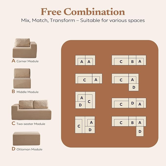 136" Modular Sectional Couch Left/Right Facing Convertible, L-Shape Modern Teddy Sofa, Deep Seat Upholstered Foam Couch for Living Room Bedroom, No Assembly Required (Camel, Teddy Boucle)