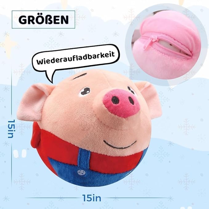 Active Moving Pet Plush Toy Interactive Dog Toys, Squeaky Moving Dog Ball Toy, Washable Cartoon Pig Plush Sound Electronic Dog Toy, Shake Bounce Boredom Talking Toys for Dog Pets Cats1