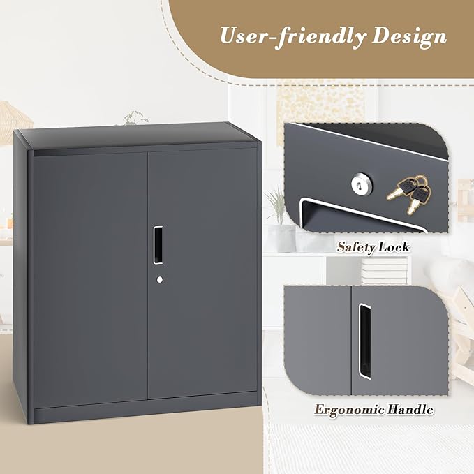 Athena Collection Metal Storage Cabinet with Doors and Shelves, 36" Garage Storage Cabinet with Lock for File, Home, Office, School, Garage, Grey