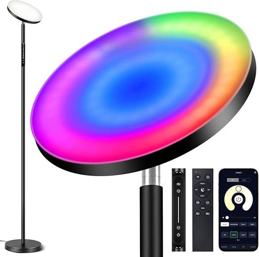 OUTON Smart RGB Floor Lamp, 36W LED Modern Torchiere Sky Lamp, Super Bright Stepless Dimmable Standing Tall Lamp with APP, Remote and Touch Control, LED Lamps for Living Room Bedroom,Gaming Room