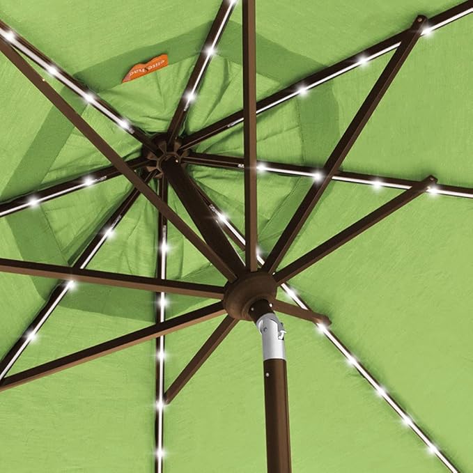 EliteShade USA 10-Year-Non-Fading Solar 9ft Market Umbrella with 80 LED Lights Patio Umbrellas Outdoor Table Umbrella with Ventilation, Macaw Green
