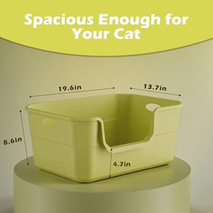 Large Cat Litter Box with High Sides,Low Entry Cat Litter Pan Tray Kitty Litter Box for Indoor Big & Senior Cats,Anti-Splashing Waterproof Cat Toilet,Tool-Free Assembly,Easy to Clean (Green)
