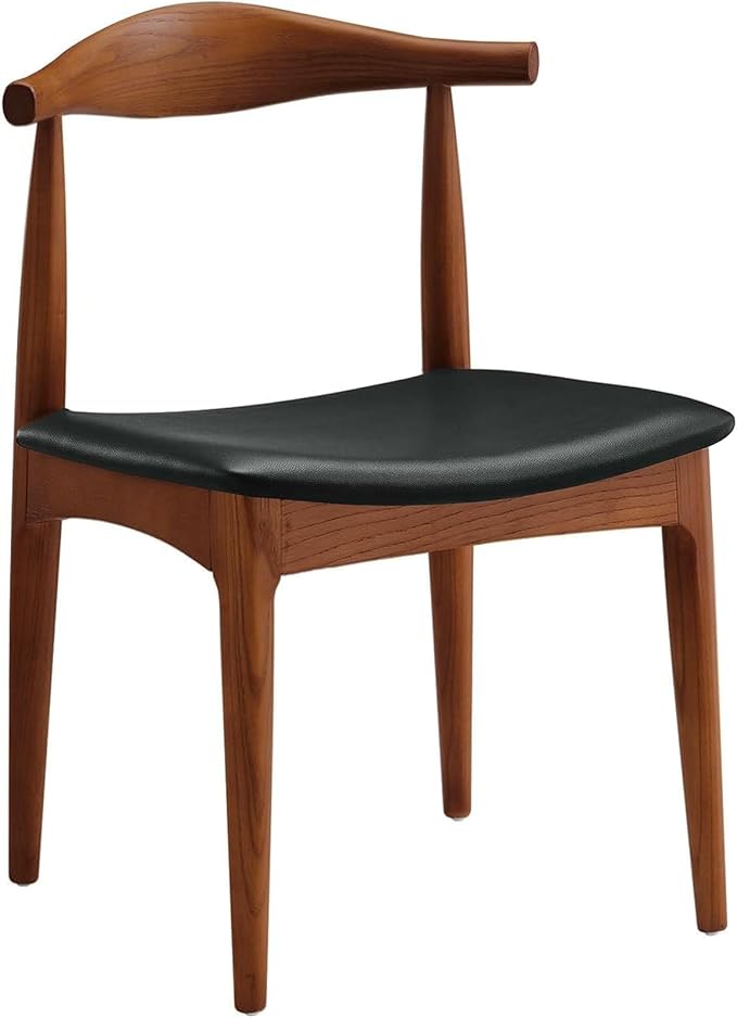 Solid Wood Dining Chair, Mid Century Dining Chair, Upholstered PU Leather Chair with Wide Curved Backrest, Chair for Dining Room, Kitchen, Walnut Finish